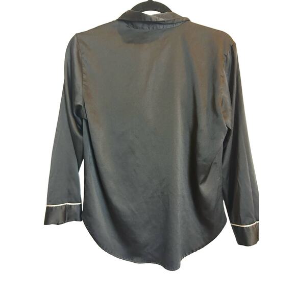 Victoria Secret Black Pajama Shirt Size Small Pink Stripe Button Up Loungewear - Picture 2 of 7